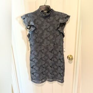 Aqua floral lacy navy blue dress